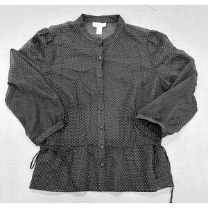 LOFT Womens Black Polka Dot Sheer Button Up Blouse Shirt Size 10